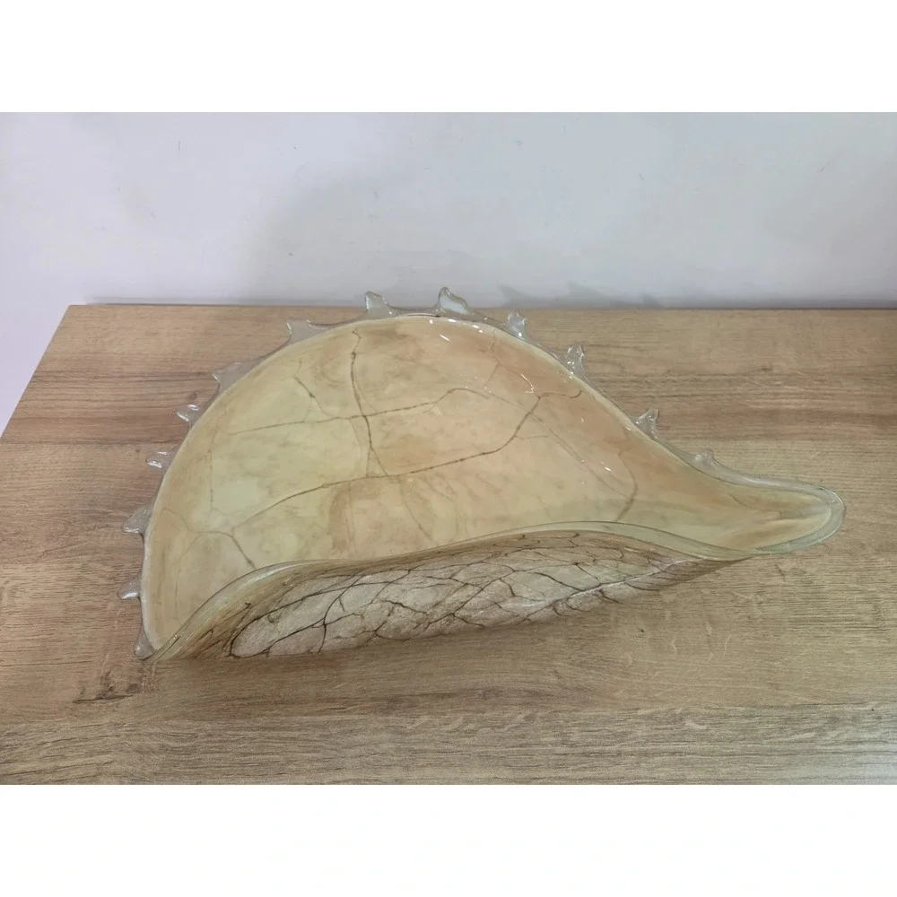 Krosno Jozefina Art Glass Poland Conch Shell Bowl Dish Centerpiece Large 16''